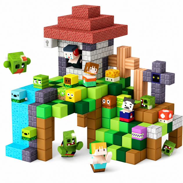 Магнітний конструктор Minecraft 100 шт по грі Майнкрафт Зомбі Mk001042 - Фото 2 Магнітний конструктор Minecraft 100 шт по грі Майнкрафт Зомбі Mk001042 - зображення 2