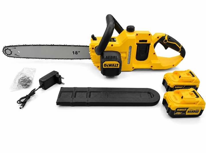 Пила аккумуляторная DeWalt DCM775N 48 В 6 А·ч цепная шина 18 дюймов электропила 45 см бесщеточная автоматическая смазка скорость 24 м с шаг 3 8 бесключевое натяжение 10500 об мин для распиловки древесины бревен досок заготовки дров обрезки деревьев сада с - изображение 5