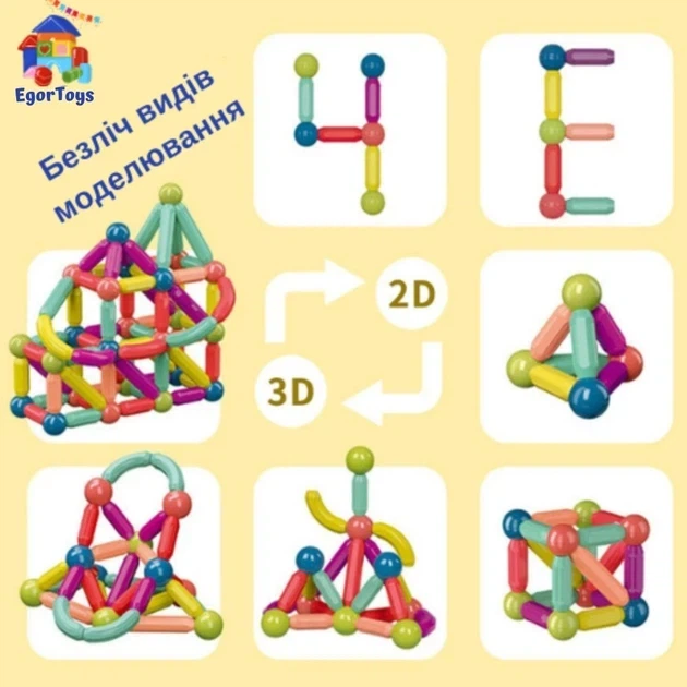 Детский магнитный 3D конструктор 42 детали цветные магнитные палочки и шарики Ari&Ana - изображение 5