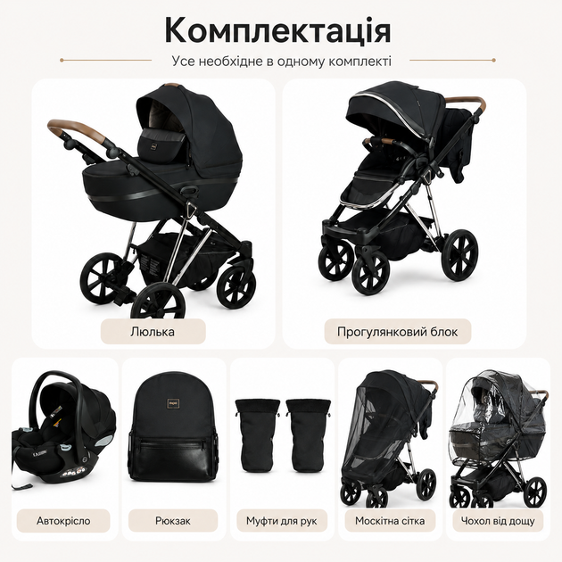 Универсальная детская коляска 3в1 с автокреслом черная - изображение 3