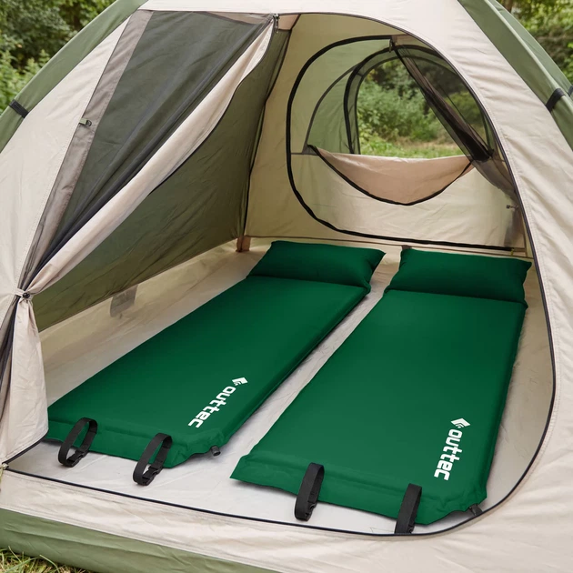 Килимок самонадувний Outtec Pillow 186 x 53 x 2,5 см з подушкою Зелений (5907766668374) - зображення 11