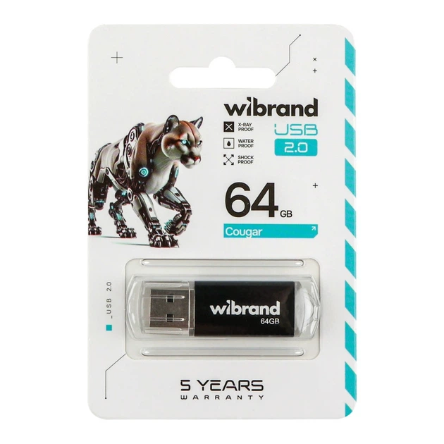 USB флеш-накопичувач Wibrand 64ГБ (серія Cougar, колір чорний) - Фото 2 USB флеш-накопичувач Wibrand 64ГБ (серія Cougar, колір чорний) - изображение 2