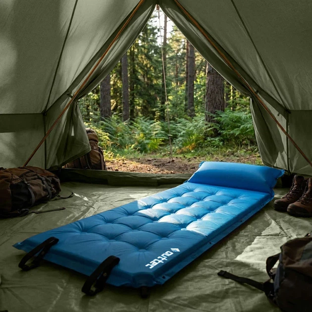 Килимок самонадувний Outtec Naps 193 x 68 x 3,5 см з подушкою Блакитний (5907766662853) - зображення 11