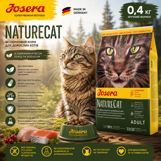 Сухой корм для кошек Josera Nature Cat 0,4 кг - Фото 1 Сухой корм для кошек Josera Nature Cat 0,4 кг - изображение 1
