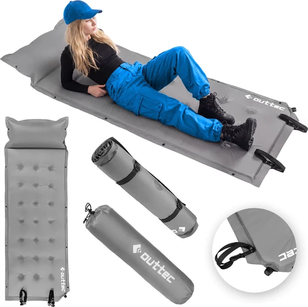 Килимок самонадувний Outtec Naps 193 x 68 x 3,5 см з подушкою Сірий (5907766662860) - зображення 13