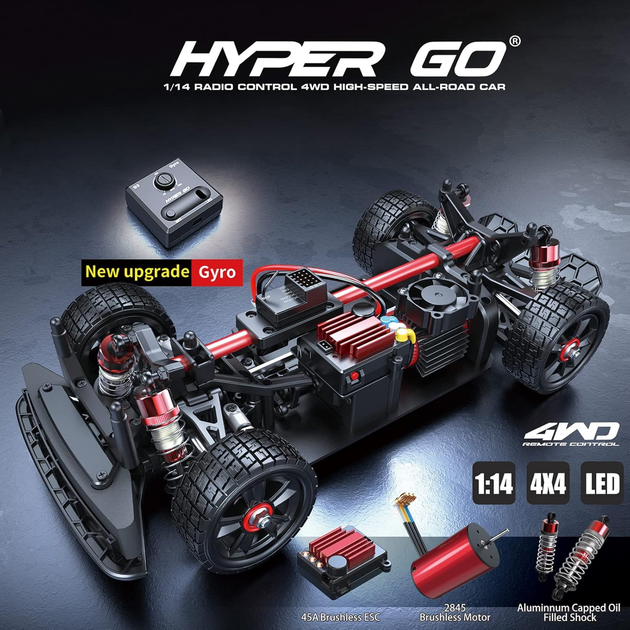 Радиоуправляемая машинка MJX Hyper Go 14302 1:14 4WD Brushless на пульте управления до 42 км/ч, RC дрифт автомобиль, 2 комплекта колес - изображение 7