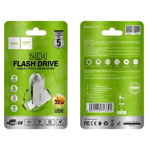 Флешка Hoco UD8 32GB USB 3.0 USB A + USB C Silver (6931474713391) - зображення 5