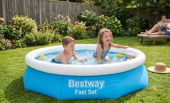 Надувний басейн Bestway Fast Set 305x66 см сімейний круглий з картриджним фільтр-насосом 1249 л/год для дачі та саду - изображение 8