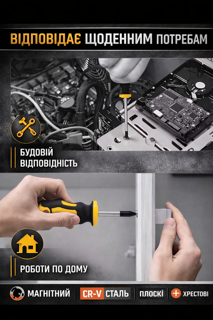 Набор отверток Horusdy 11 в 1 CR-V с магнитными наконечниками желто-черные - изображение 4