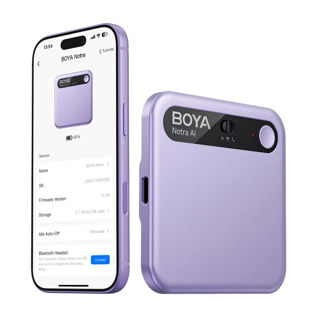 Диктофон BOYA Notra с транскрипцией AI Purple (6977490712369) - Фото 1 Диктофон BOYA Notra с транскрипцией AI Purple (6977490712369) - изображение 1