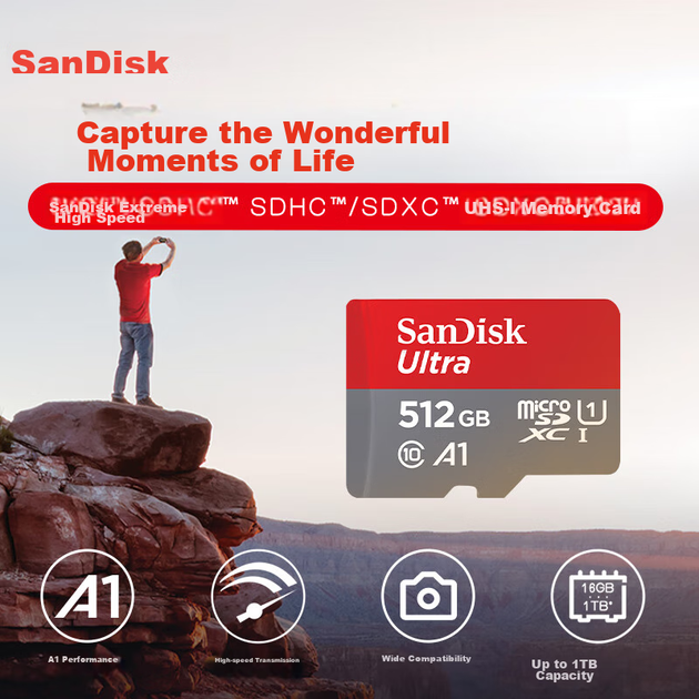 Карта пам'яті SanDisk Extreme 512 ГБ microSDXC A1 U1 Class 10 - Фото 3 Карта пам'яті SanDisk Extreme 512 ГБ microSDXC A1 U1 Class 10 - зображення 3