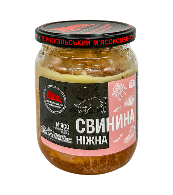 Тушонка мяснаТернопіл мясоком свинина Ніжна скло 500г - Фото 1 Тушонка мяснаТернопіл мясоком свинина Ніжна скло 500г - зображення 1