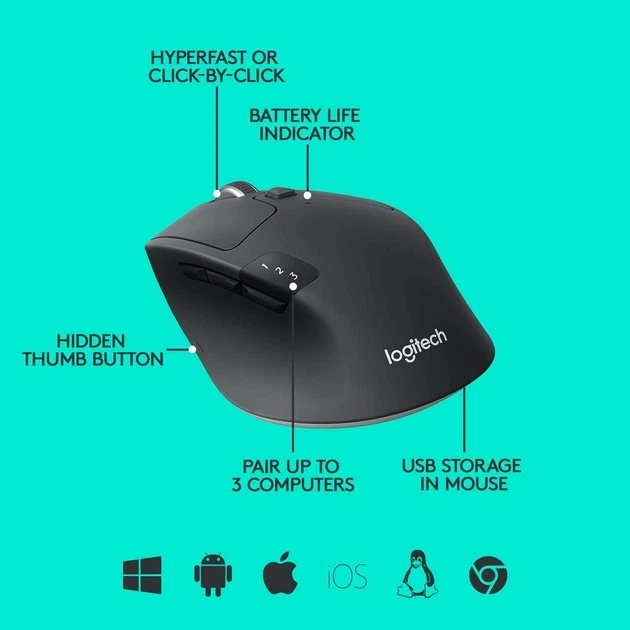 Миша Logitech M720 Triathlon Wireless/Bluetooth Black - изображение 2