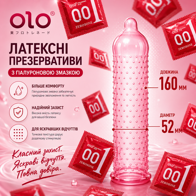 Презервативи OLO 001 Superior з точковою текстурою та гіалуроновою змазкою 10 шт (ROZ6501053717) - Фото 2 Презервативи OLO 001 Superior з точковою текстурою та гіалуроновою змазкою 10 шт (ROZ6501053717) - зображення 2
