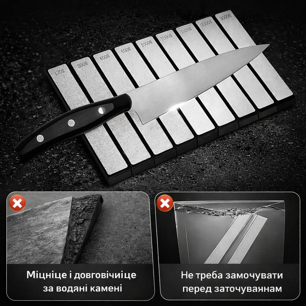 Набор алмазных точильных камней 8 шт 120–3000 grit 16×2 см для заточки ножей серебристый - изображение 4