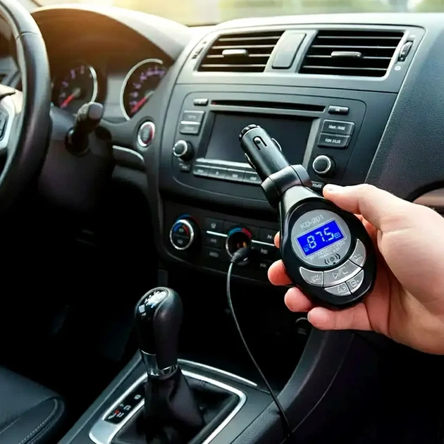 FM трансмиттер KD201 с пультом дистанционного управления поддержка USB SD TF MP3 WMA питание от прикуривателя автомобиля - изображение 2