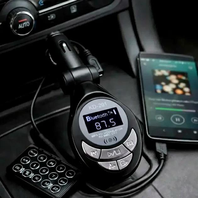 FM трансмиттер KD201 с пультом дистанционного управления поддержка USB SD TF MP3 WMA питание от прикуривателя автомобиля - изображение 7