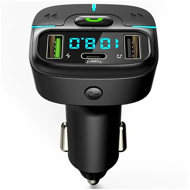 Автомобільний FM-трансмітер Bluetooth з двома USB і LED-дисплеєм 12V-24V GZ03 чорний - зображення 3