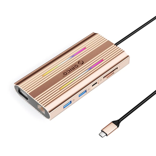 Док-станция USB-C Orico XDR 12-в-1 RGB 3×USB-A USB-C PD 100 Вт HDMI 4K VGA RJ45 SD/microSD Rose Gold (6941788803855) - Фото 1 Док-станция USB-C Orico XDR 12-в-1 RGB 3×USB-A USB-C PD 100 Вт HDMI 4K VGA RJ45 SD/microSD Rose Gold (6941788803855) - изображение 1