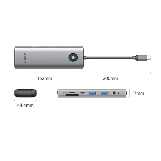Док-станция USB-C Orico PW11 9-в-1 USB-C PD 100 Вт HDMI 4K SD/microSD RJ45 2.5G Audio Grey (6941788815667) - изображение 2