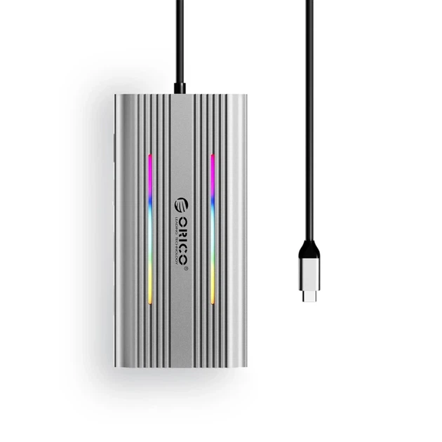Док-станция USB-C Orico XCR 12-в-1 RGB 3×USB-A USB-C PD 100 Вт HDMI 4K VGA RJ45 SD/microSD Silver (6941788803848) - Фото 2 Док-станция USB-C Orico XCR 12-в-1 RGB 3×USB-A USB-C PD 100 Вт HDMI 4K VGA RJ45 SD/microSD Silver (6941788803848) - изображение 2