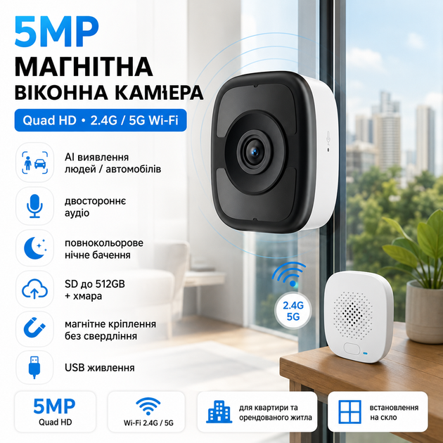 Магнитная оконная Wi-Fi камера 5 МП с ночным видением и двухсторонней аудиосвязью - изображение 4