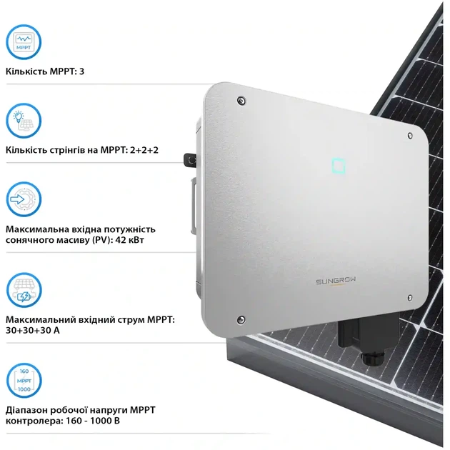 Мережевий інвертор Sungrow SG30CX-P2_V1+ 30 kW 3 MPPT 220/380V Трифазний (ASG01763) - Фото 4 Мережевий інвертор Sungrow SG30CX-P2_V1+ 30 kW 3 MPPT 220/380V Трифазний (ASG01763) - зображення 4