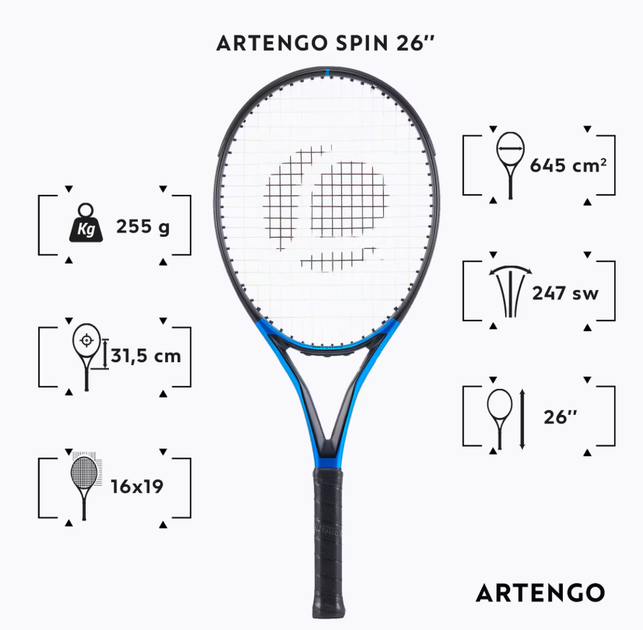 Детская Ракетка для Большого Тенниса Artengo TR990 Spin 26" Синий - Фото 2 Детская Ракетка для Большого Тенниса Artengo TR990 Spin 26" Синий - изображение 2