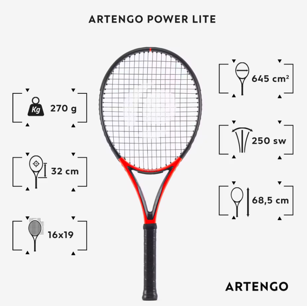 Ракетка для Великого Тенісу Artengo TR990 270г Power Lite 25" Червоний - зображення 2