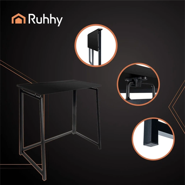 Компактний письмовий стіл Ruhhy 26117 чорний 80×75×40 см - зображення 10