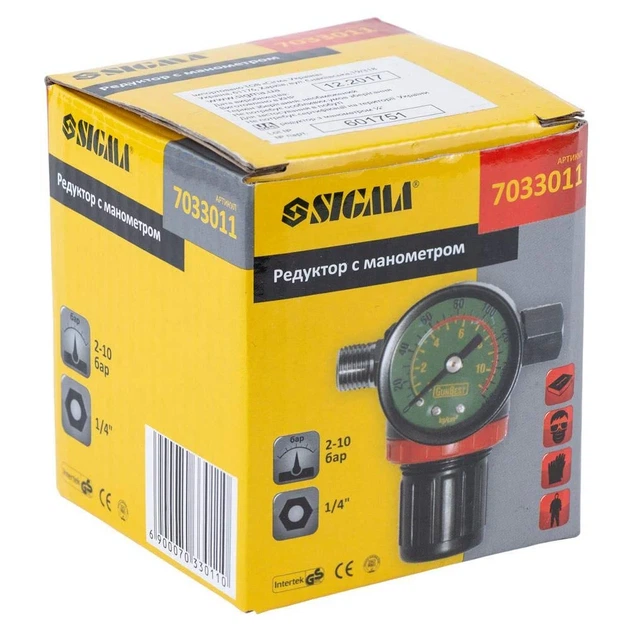 Редуктор с манометром 1/4" 2-10 бар Sigma 7033011 - Фото 4 Редуктор с манометром 1/4" 2-10 бар Sigma 7033011 - изображение 4