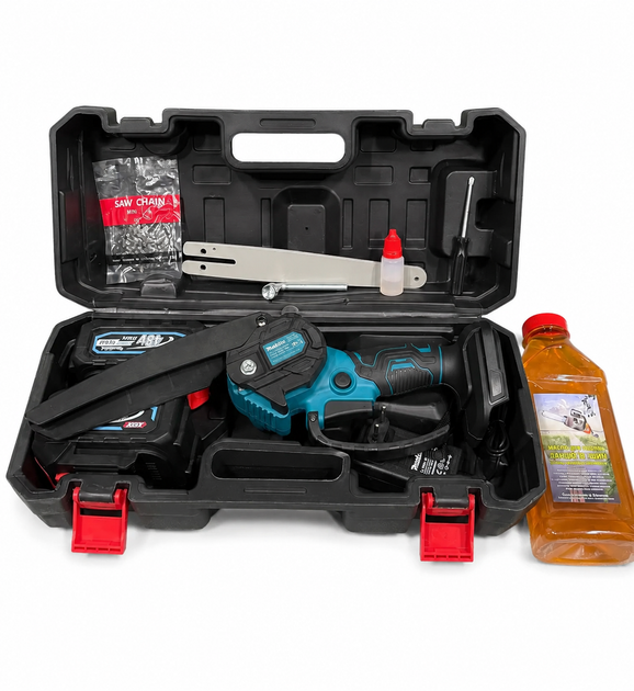 Мини пила аккумуляторная Makita DUK198Z 48 В 6 А·ч цепная шина 20 см сучкорез бесщеточный автоматическая смазка электропила 17 м с бесключевое натяжение 4950 об мин для обрезки деревьев веток сада распиливания древесины с 2 АКБ 1 л масла - изображение 5