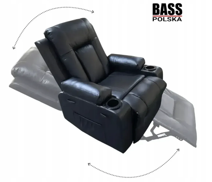 Шкіряне масажне крісло Bass Polska BH 30040 RELAX з функцією сну та вібромасажем 5 програм розкладне чорне - зображення 6