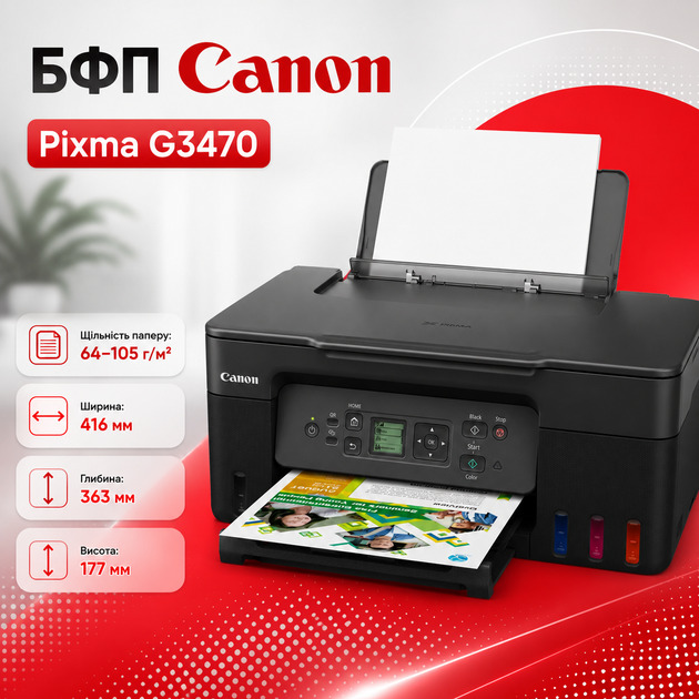Цветное струйное МФУ Canon PIXMA G3480 с системой MegaTank, Wi-Fi, USB 2.0, печатью, копированием, сканированием, поддержкой AirPrint, Mopria и поворотным дисплеем - изображение 2