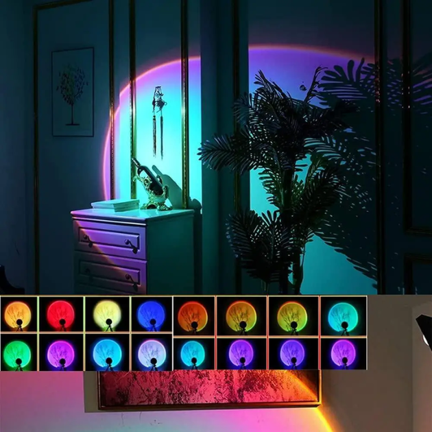 RGB проекционная лампа Sunset 16 цветов с пультом и USB питанием для фото и видео (581934) - изображение 10
