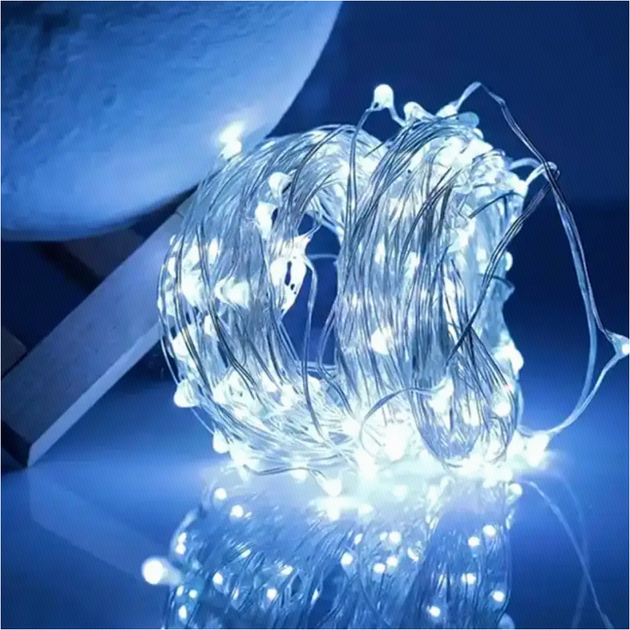 Гирлянда Роса 10м 100Led на батарейках и USB холодный белый для новогоднего декора - Фото 2 Гирлянда Роса 10м 100Led на батарейках и USB холодный белый для новогоднего декора - изображение 2