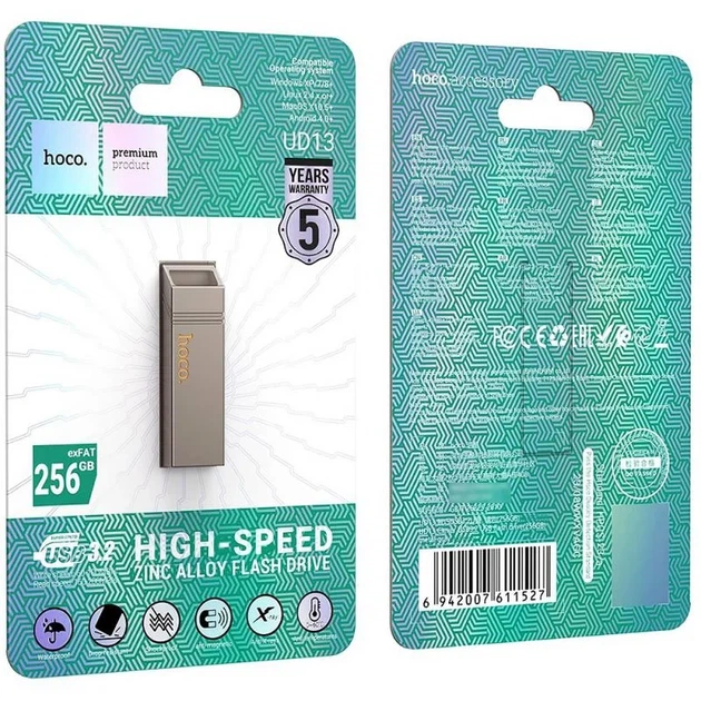 Флеш-накопичувач USB 3.2 Hoco UD13 256GB металевий 40x12,2x4,6 мм - зображення 6