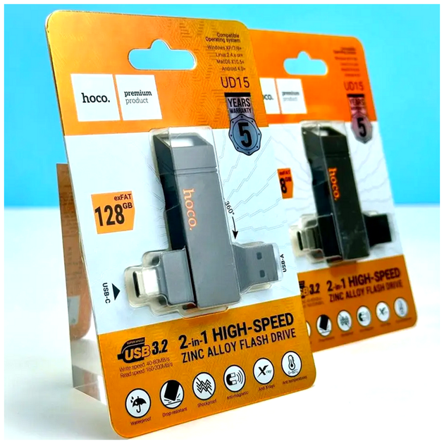 Флеш-накопитель Hoco UD15 Clever USB 3.2 Type-C 128GB для передачи данных между устройствами с высокой скоростью - изображение 10