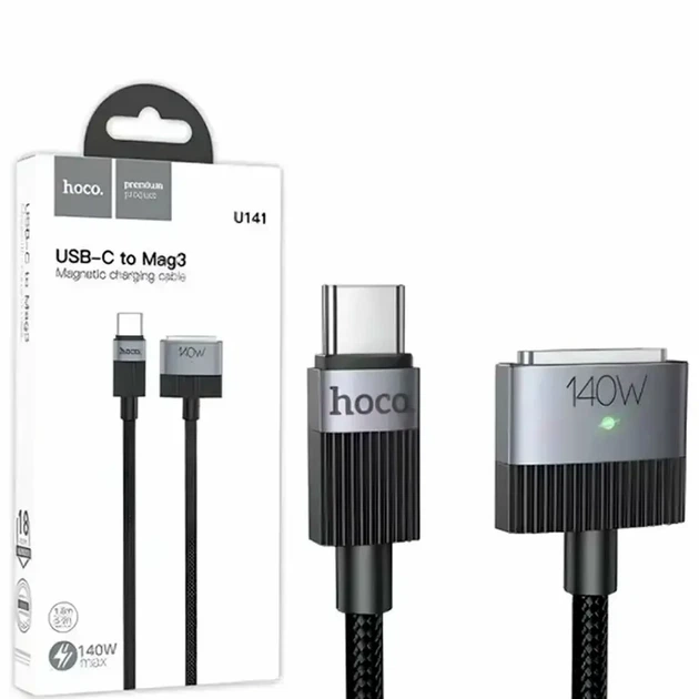 Кабель Type-C to MagSafe 3 1,8м 140 Вт чорний Hoco U141 для заряджання та передавання даних - Фото 6 Кабель Type-C to MagSafe 3 1,8м 140 Вт чорний Hoco U141 для заряджання та передавання даних - зображення 6