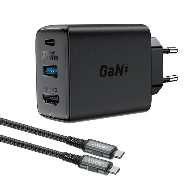 Зарядное устройство Acefast A17 PD65W GaN 1USB-A/1C/1HDMI черный 96,8x31,7x51,9 мм огнестойкий - изображение 2