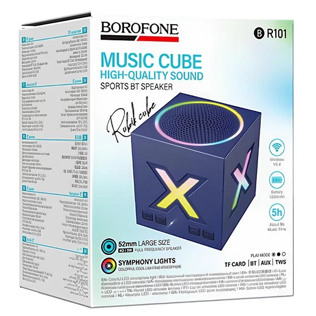 Bluetooth колонка Borofone BR101 Rubik Sports 5 Вт синяя 67х67х68 мм - Фото 4 Bluetooth колонка Borofone BR101 Rubik Sports 5 Вт синяя 67х67х68 мм - изображение 4