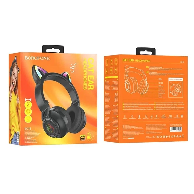 Накладные беспроводные наушники Borofone BO18 Cat ear Bluetooth 5.0 пластик черные - Фото 4 Накладные беспроводные наушники Borofone BO18 Cat ear Bluetooth 5.0 пластик черные - изображение 4