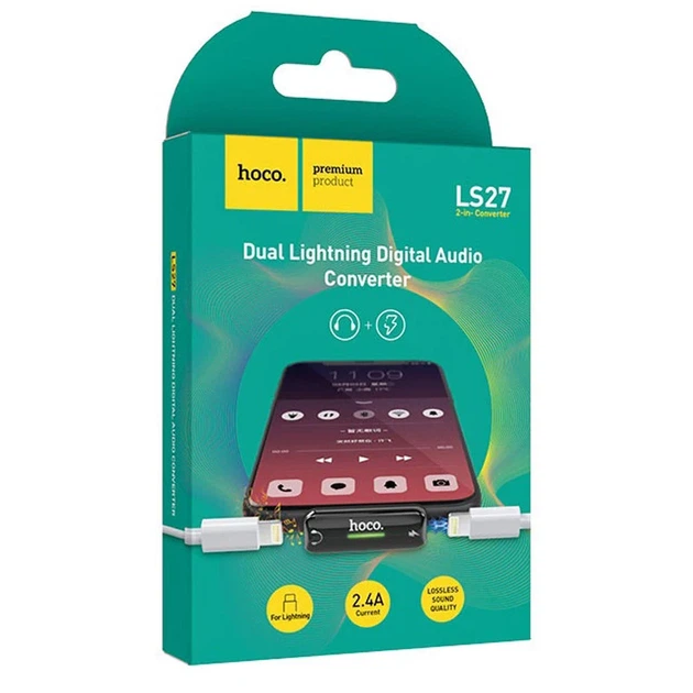 Перехідник Hoco LS27 Dual Lightning для зарядки та аудіо 0,3 м алюміній сірий - Фото 5 Перехідник Hoco LS27 Dual Lightning для зарядки та аудіо 0,3 м алюміній сірий - зображення 5