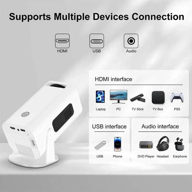 Проектор 4K HP330 Android 11 1280x720P 2500 люмен білий 19,05x9,0x9,0 см - зображення 5