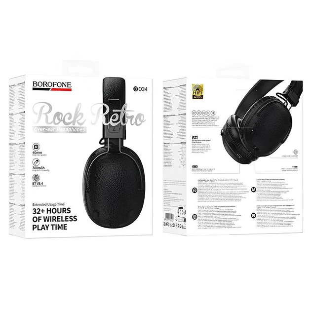 Накладные беспроводные наушники Borofone BO34 Suenos Bluetooth 5.4 198x154x73 мм черные - Фото 3 Накладные беспроводные наушники Borofone BO34 Suenos Bluetooth 5.4 198x154x73 мм черные - изображение 3