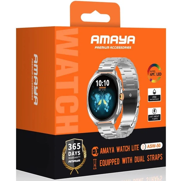 Смарт-часы Amaya ASW-50 1.43" AMOLED Bluetooth 5.3 серебристый металл 300 г - Фото 2 Смарт-часы Amaya ASW-50 1.43" AMOLED Bluetooth 5.3 серебристый металл 300 г - изображение 2