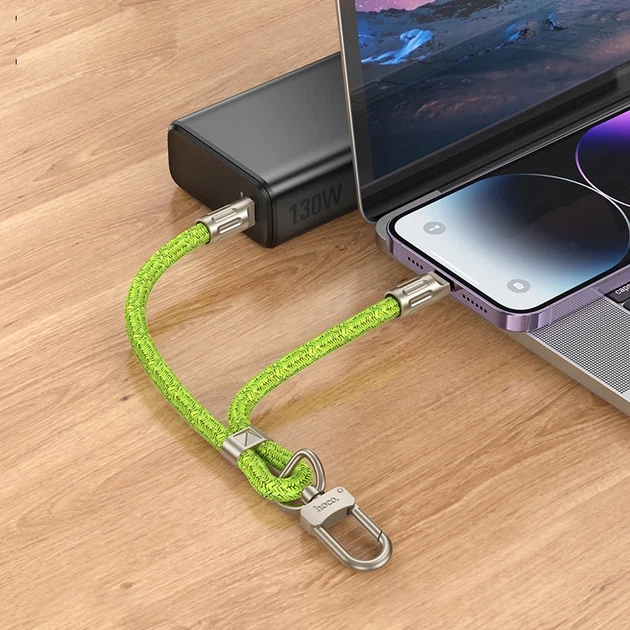 Дата кабель Hoco GH5 Type-C to Lightning 0,21 м плетений флуоресцентний зелений - Фото 4 Дата кабель Hoco GH5 Type-C to Lightning 0,21 м плетений флуоресцентний зелений - зображення 4