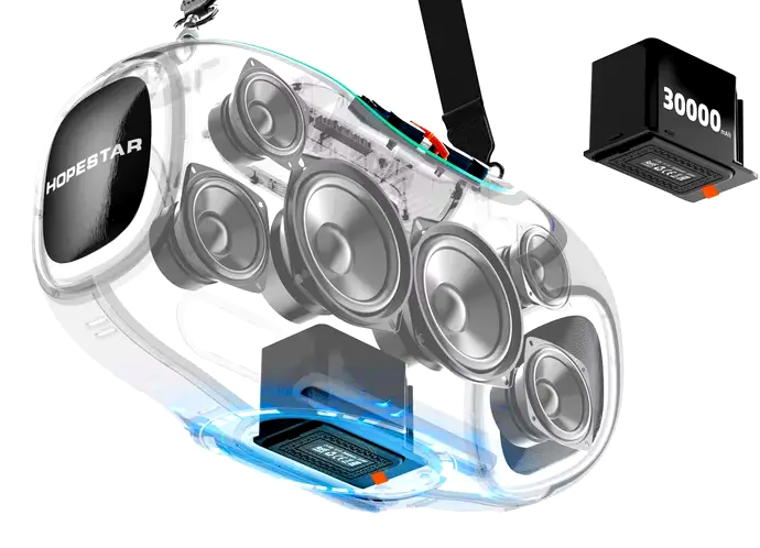 Портативная Bluetooth колонка Hopestar A80 черная для вечеринок и активного отдыха с мощным звуком и функцией PowerBank - изображение 7