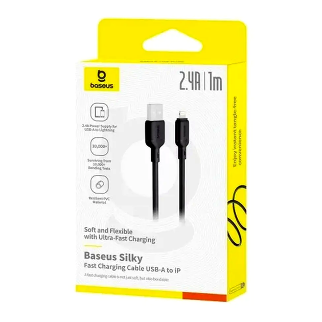 Кабель Baseus Silky Series USB Lightning 2.4A для швидкого заряджання та передавання даних 1 м чорний - зображення 2