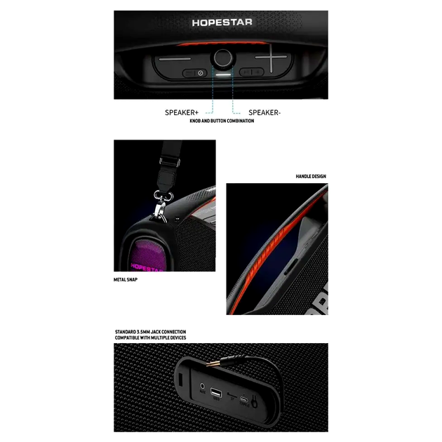 Портативная Bluetooth колонка Hopestar A60 для активного отдыха мощный звук с влагозащитой и FM-радио - изображение 5